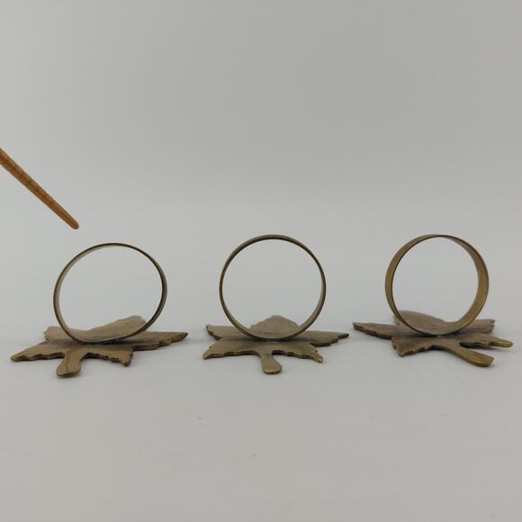 Thanksgiving Fall Leaves Napkin Rings Dining Gold Tone Lot 3 - Picture 10 of 12